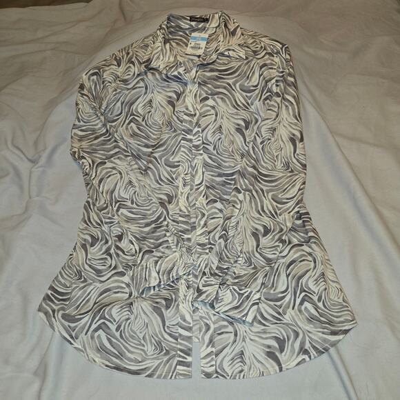J. McLaughlin Tops - J. McLaughlin Lois Blouse Cream Gray Print Long Sleeve Button Down Top S